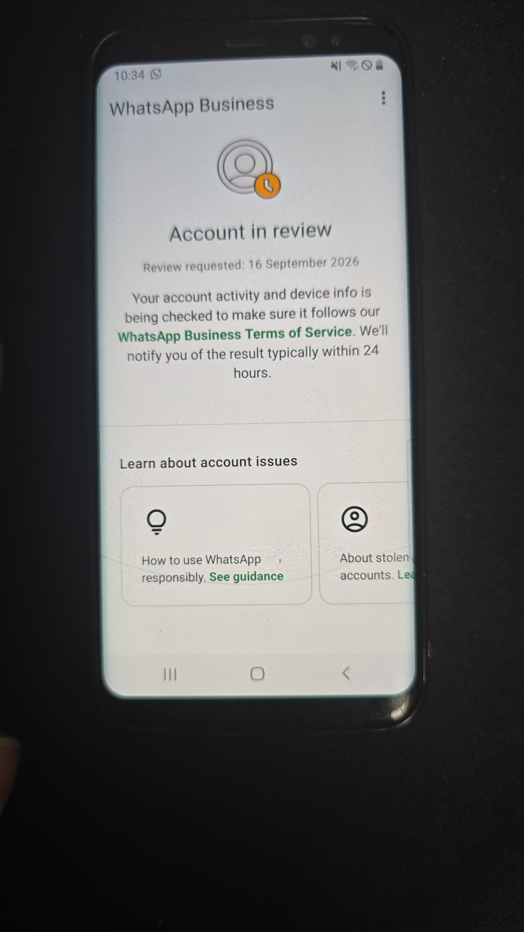 WhatsApp Account Review Request